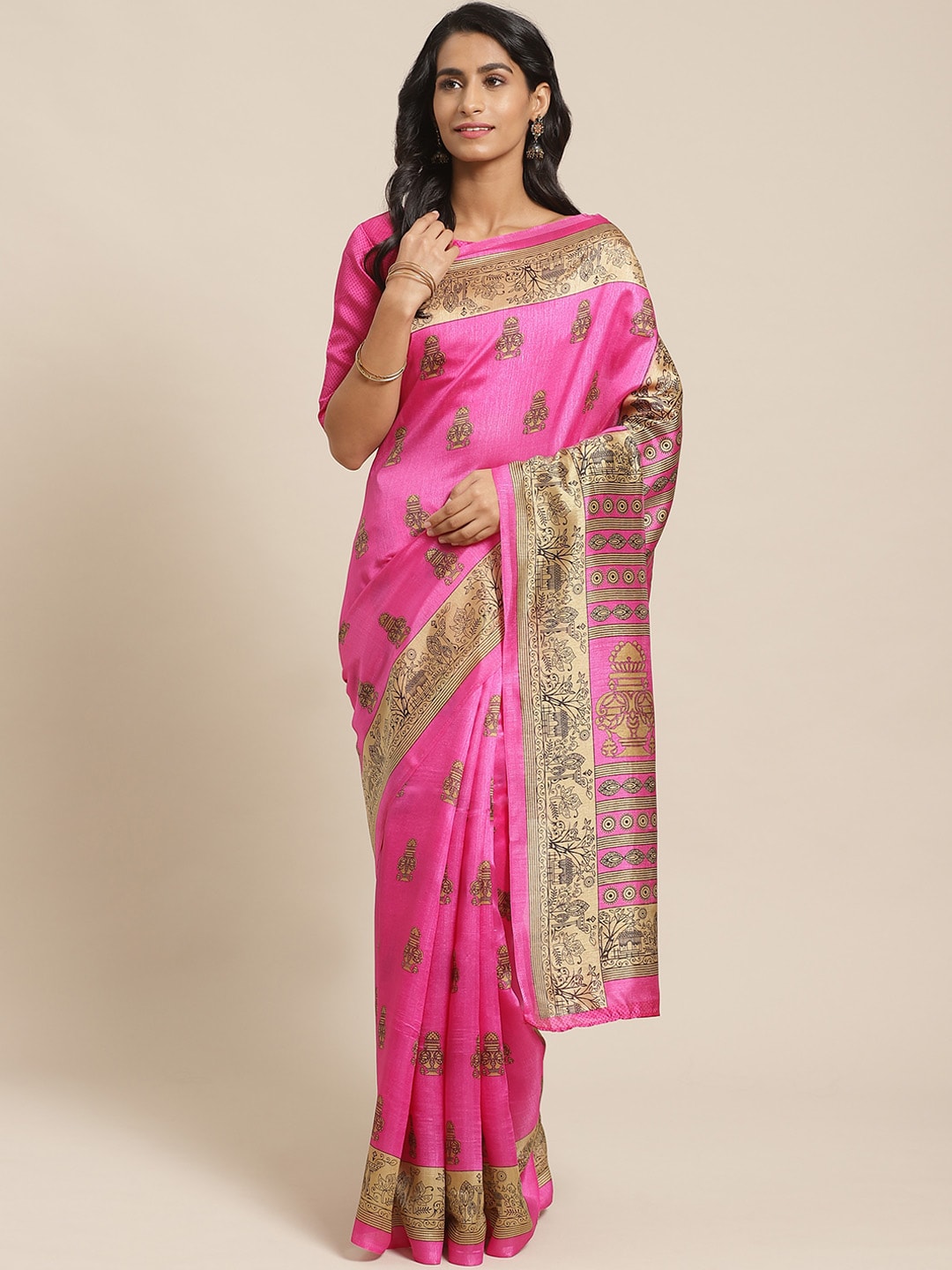 Saree Mall Pink & Beige Printed Saree - Distacart