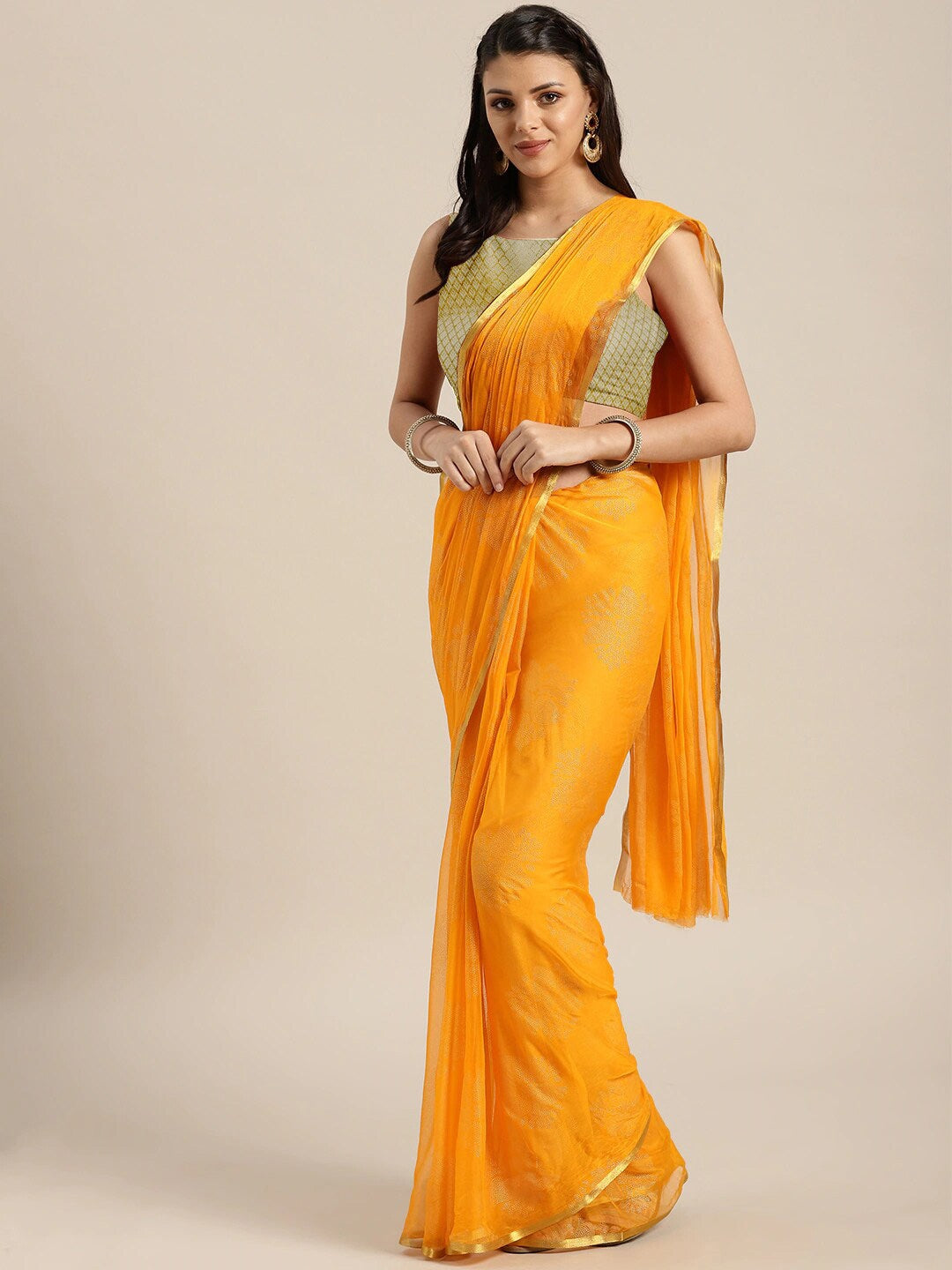 Saree Mall Yellow & Gold-Toned Zari Sarees - Distacart