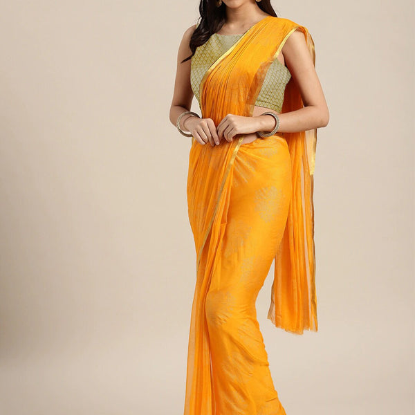 Saree Mall Yellow & Gold-Toned Zari Sarees - Distacart