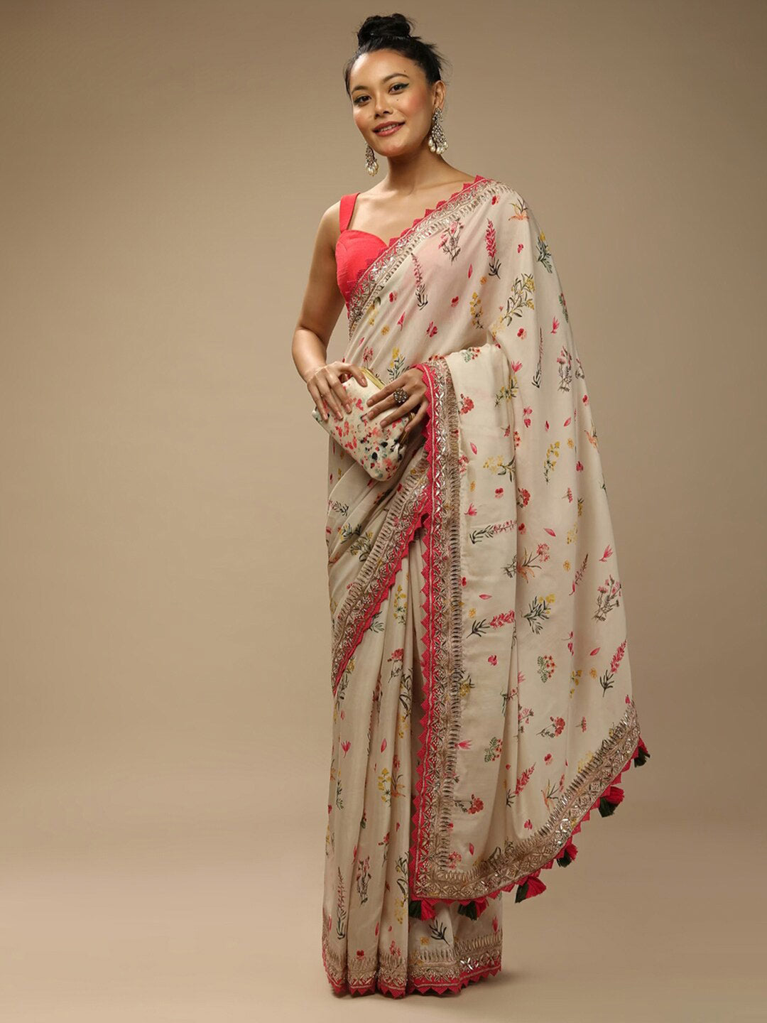 Sangria Floral Embellished Chiffon Saree - Distacart