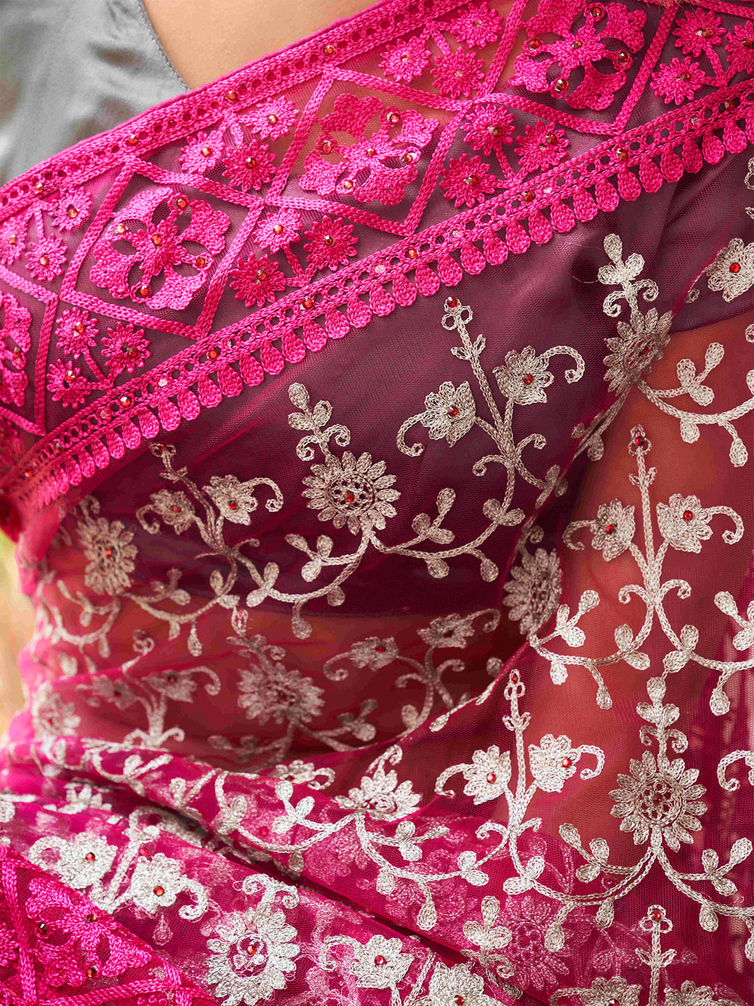 Tikhi Imli Embellished Beads and Stones Net Heavy Work Saree - Distacart