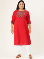 Thumbnail for HERE&NOW Women Red & Black Yoke Design Pure Cotton Kurta - Distacart
