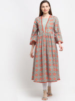Thumbnail for Kalini Women Red & Green Ethnic Motifs Printed Cotton A-line Kurta - Distacart