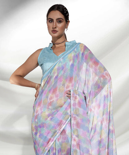 Blue Georgette Sequence Embroidery Saree With Unstitched Blouse Piece - Rajal - Distacart