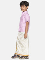Thumbnail for Sethukrishna Boys Pink & Off-White Pure Cotton Shirt with Dhotis - Distacart