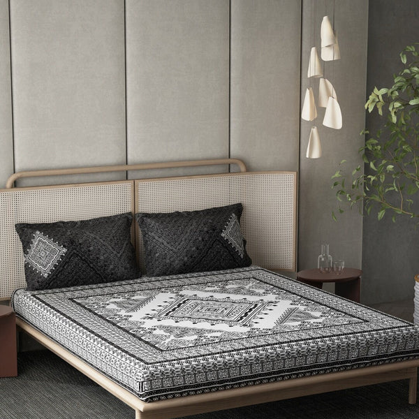 DDecor Live Beautiful Black & White 140 TC Cotton King Bedsheet & 2 Pillow Covers - Distacart