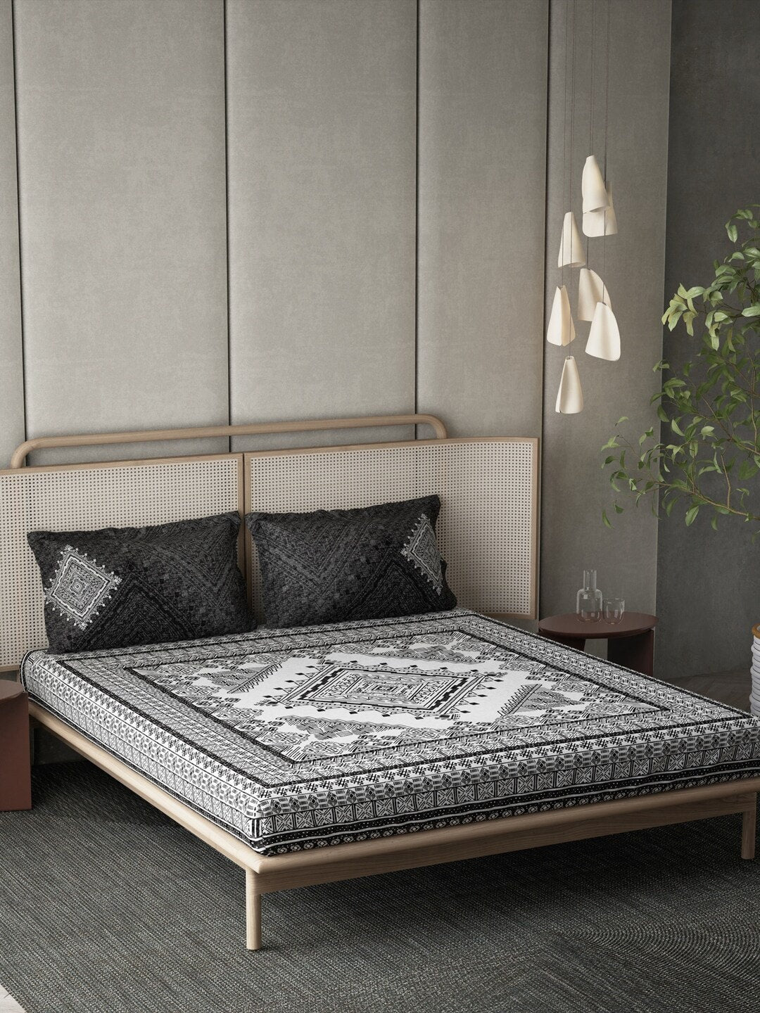 DDecor Live Beautiful Black & White 140 TC Cotton King Bedsheet & 2 Pillow Covers - Distacart