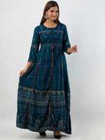 Thumbnail for Kalini Women Teal Ethnic Motifs Printed Floral Kurta - Distacart