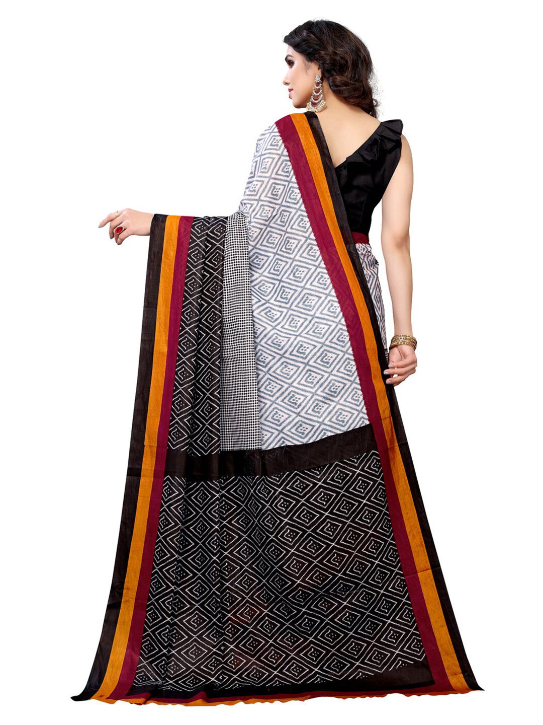Kalini Off-White & Black Printed Pure Cotton Saree - Distacart