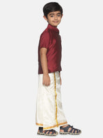 Thumbnail for Sethukrishna Boys Maroon & White Solid Shirt and Dhoti Set - Distacart