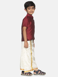 Thumbnail for Sethukrishna Boys Maroon & White Solid Shirt and Dhoti Set - Distacart