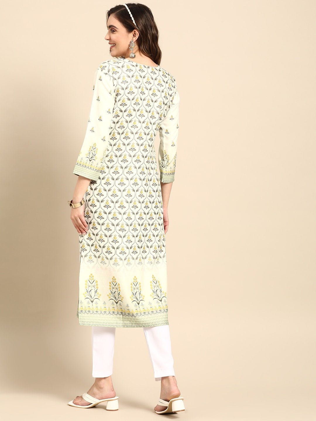 Sangria Women Green Floral Yoke Design Kurta - Distacart