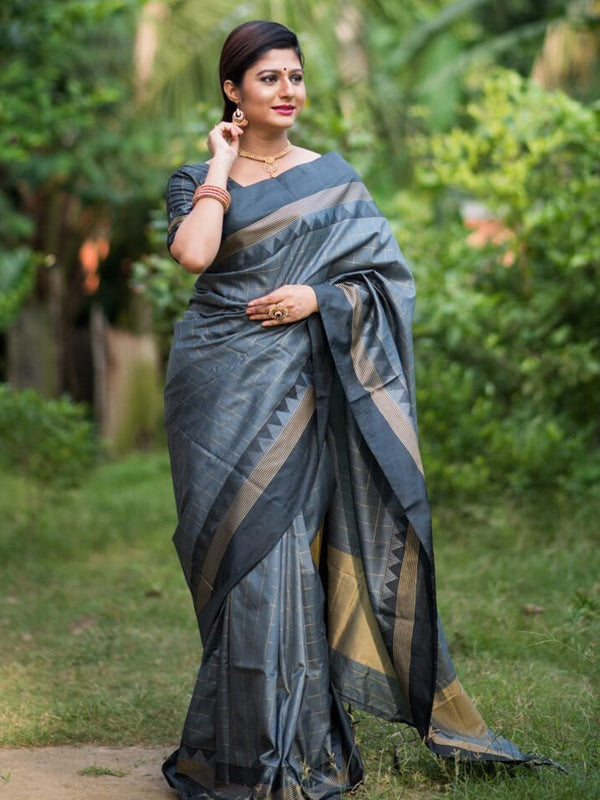 Kalini Checked Woven Design Zari Art Silk Saree - Distacart