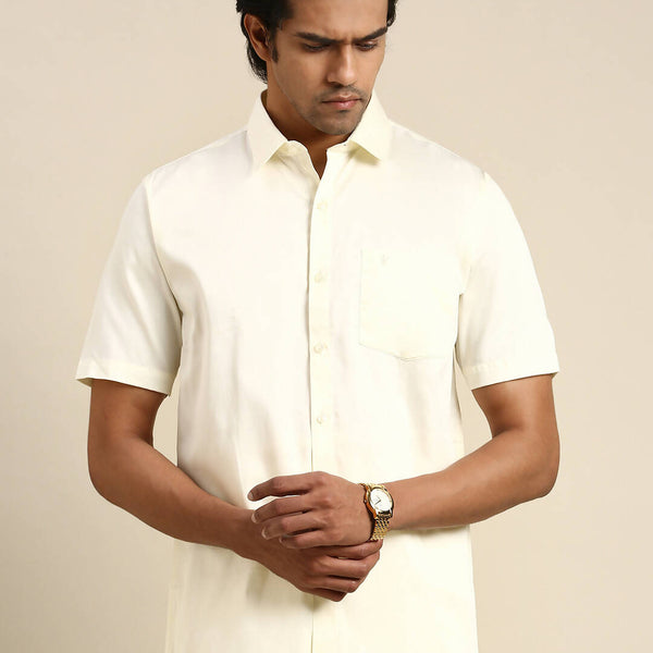 Ramraj Cotton Mens Cotton Cream Colour Half Sleeve Shirt - Distacart