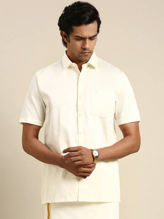 Ramraj Cotton Mens Cotton Cream Colour Half Sleeve Shirt - Distacart