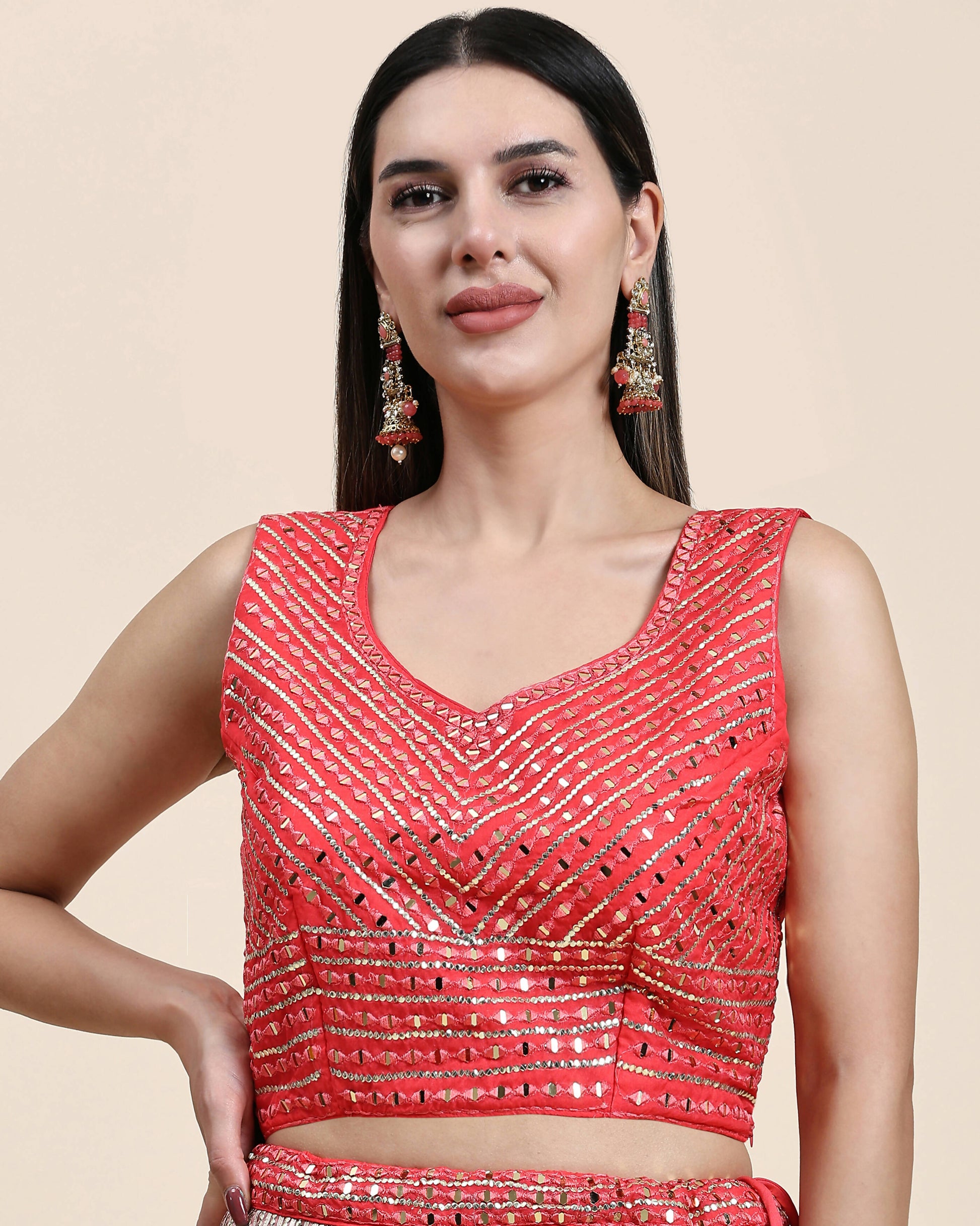 Red Organza Mirror With Coding Work Lehenga Choli with Dupatta - Tanya - Distacart