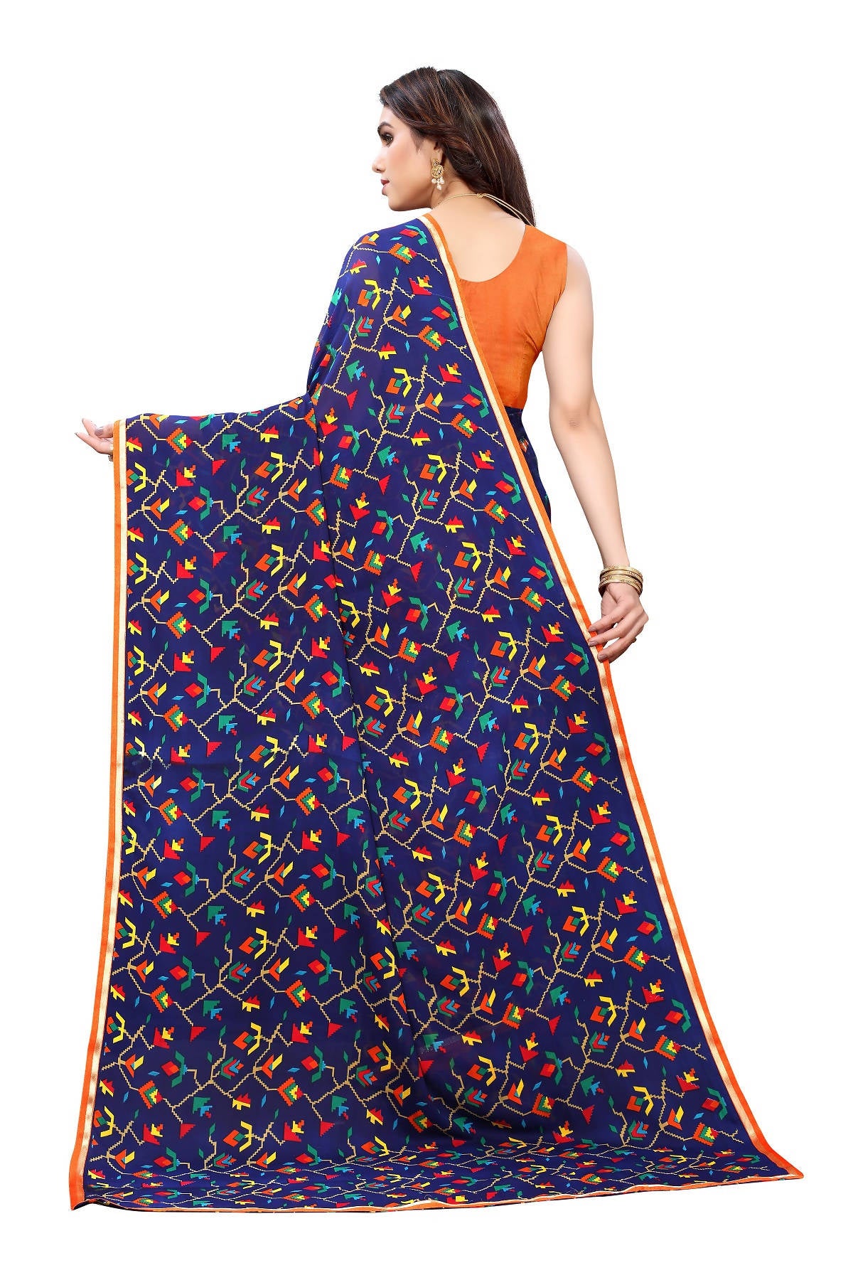 Vamika Ethnic Fire Blue Printed With Lace Saree - Distacart