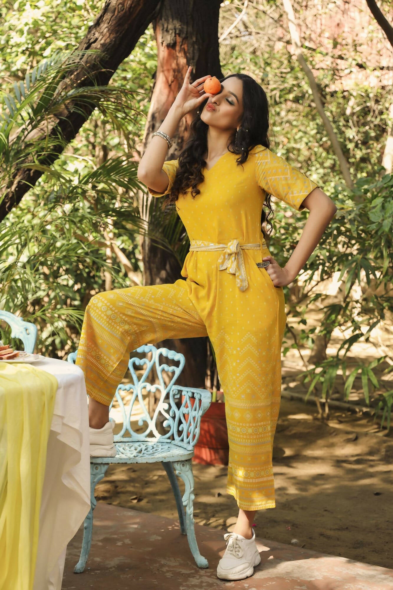 Juniper Women Mustard Rayon Flex Printed Straight Jumpsuit - Distacart