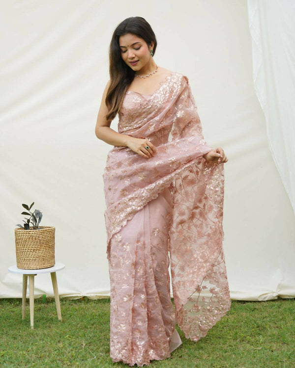 Vamsee Brown Organza Saree - Distacart