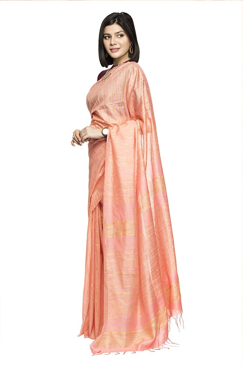 Mominos Fashion Peach Color Bhagalpuri Saree