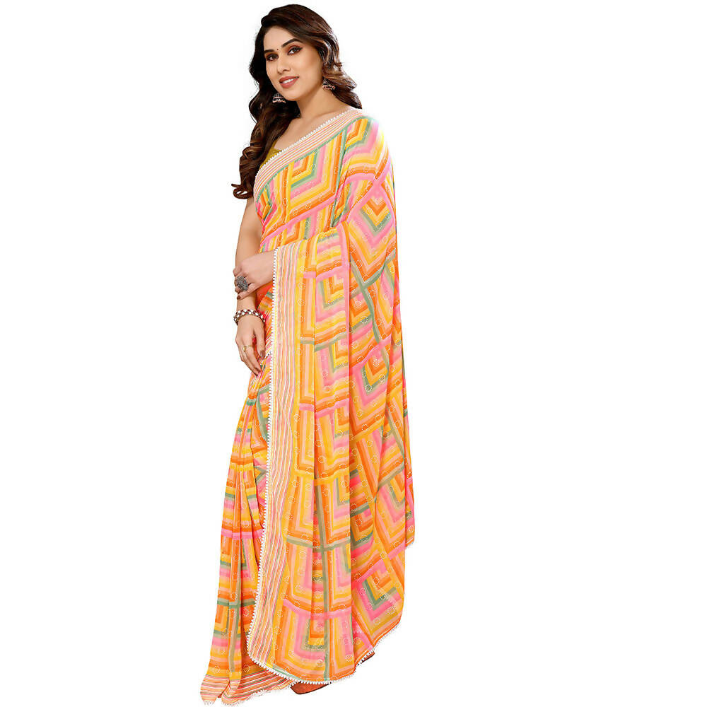 Women's Partywear Designer Yellow Georgette Fancy Saree - Satrangi - Distacart
