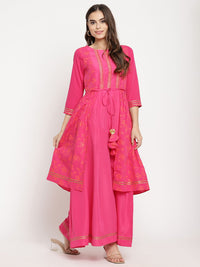 Thumbnail for Ahalyaa Dark Pink Crepe Khari Print Dress For Women