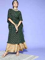 Thumbnail for Janasya Green Checked New Age Kaftan Kurta - Distacart
