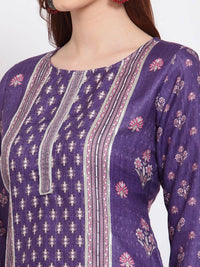 Thumbnail for Myshka Women's Purple Printed Pashmeena Full Sleeve Round Neck Casual Kurta