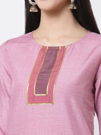 Thumbnail for Myshka Pink Cotton Printed Full Sleeve Round Neck Casual Kurta