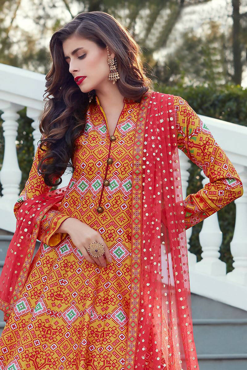 Partywear Designer Orange Heavy Soft Killer Silk Salwar Suit - Anbazaar - Distacart