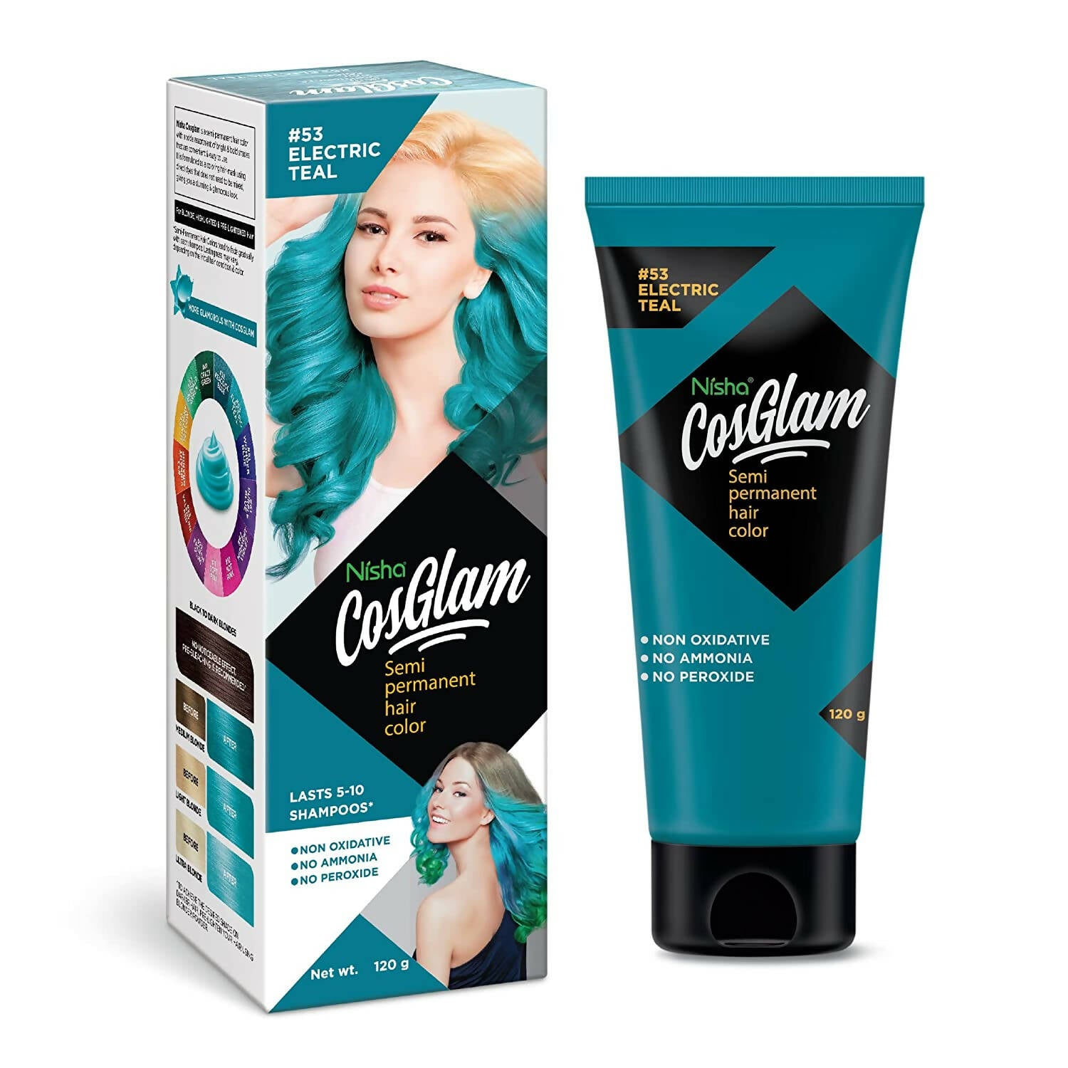 Nisha Cosglam Semi Permanent Hair Color 53 Electric Teal - Distacart