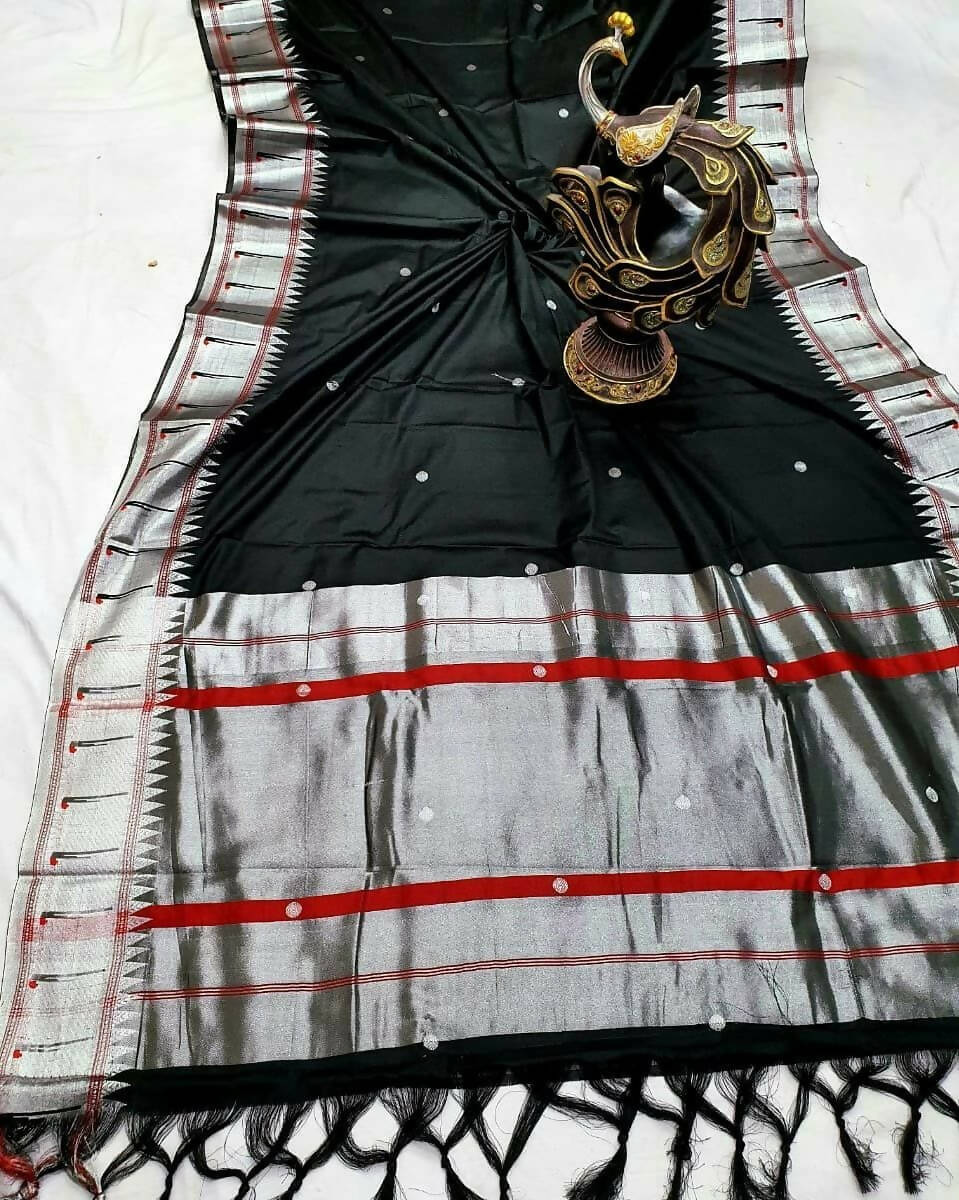 DEIANA'S Beautiful Golden Jari with New Design Soft Lichi Silk Saree - Black - Distacart