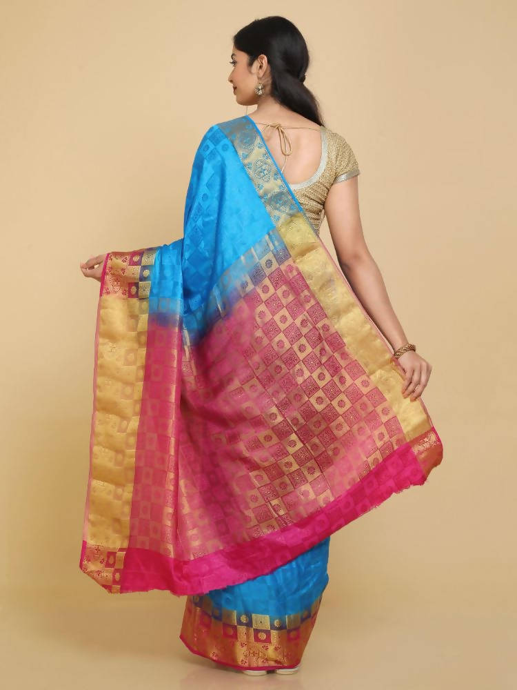 Kalamandir Checked Dark Blue Pashmina Saree
