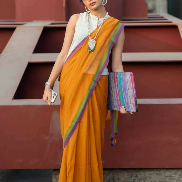 Suta Mustard Solid Mul Cotton Saree - Distacart