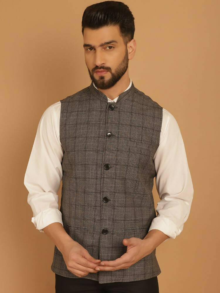 Even Apparels Nehru Jacket With Welt Pockets - Grey - Distacart