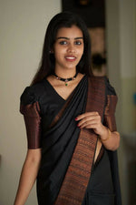 Thumbnail for DEIANA'S Beautiful Golden Jari with New Design Soft Lichi Silk Saree - Black - Distacart