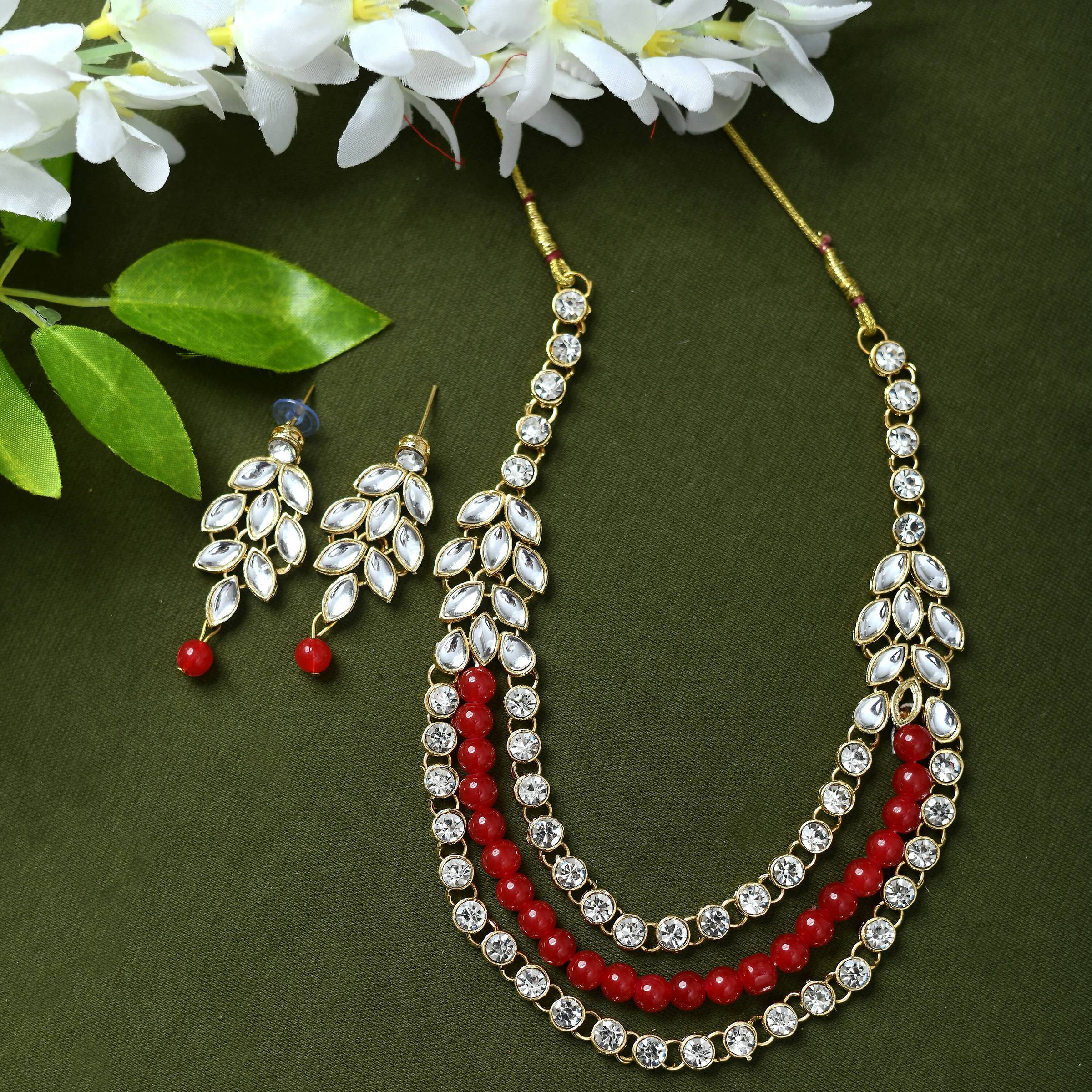 Mominos Fashion Johar Kamal Handicraft Finish White & Red Pearls Choker For Women (White/Red) - Distacart