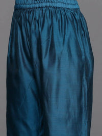Thumbnail for Varanga Women Teal Blue & Silver Zari Yoke Straight Kurta with Trousers & With Dupatta - Distacart