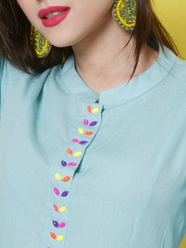 Women Republic Light Blue Cotton Kurta Set - Distacart