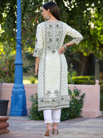 Thumbnail for Juniper Women's Green Rayon Staple Kalamkari Floral Placement Printed Kurta - Distacart