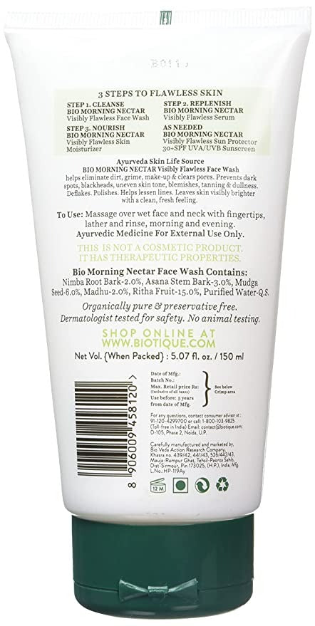 Biotique Advanced Ayurveda Bio Morning Nectar Visibly Flawless Face Wash - Distacart