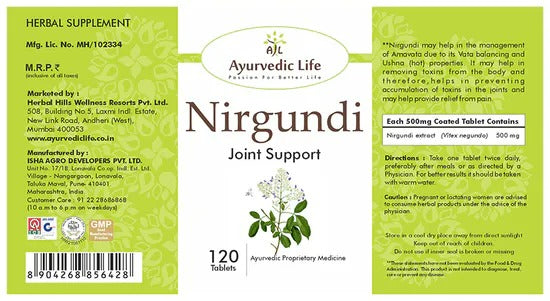 Ayurvedic Life Nirgundi Joint Support Tablets - Distacart