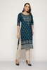 Maai Rayon Hand Printed Kurta Navy - Distacart