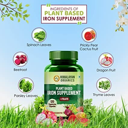 Himalayan Organics Plant Based Iron Supplement + Folate Vegetarian Capsules - Distacart