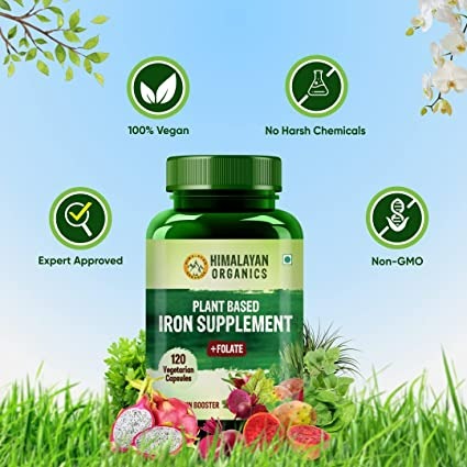 Himalayan Organics Plant Based Iron Supplement + Folate Vegetarian Capsules - Distacart
