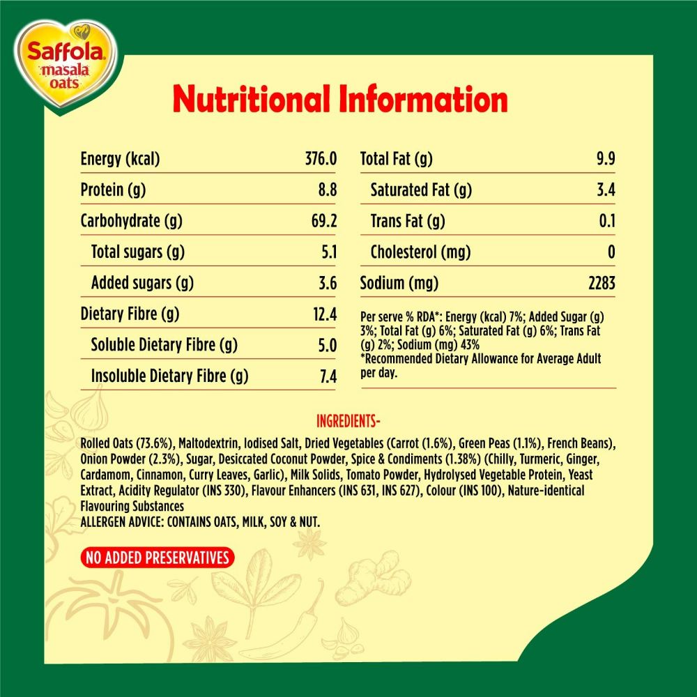 Saffola Masala Oats Veggie Twist - Distacart
