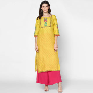 Cheera Hand Block Print Yellow Straight Kurta (MAAI-058K)