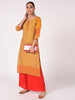 Cheera Hand Block Print straight Kurta with Palazzo In Mustard & Scarlet Red