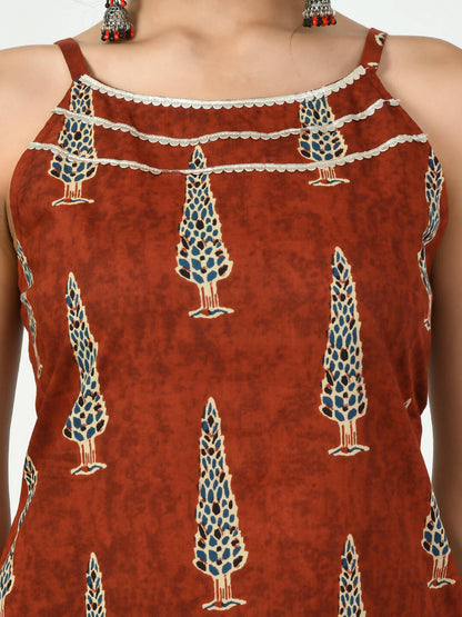 Myshka Women's Rust Straight Printed Kurta - Distacart