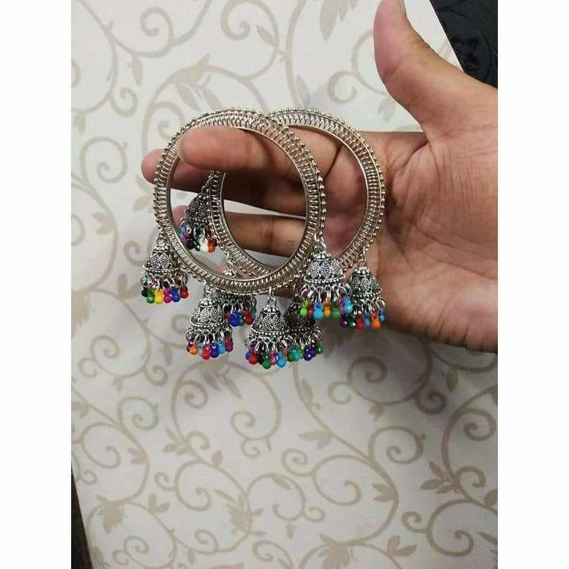 Silver Bangles With Hanging Jhumkas